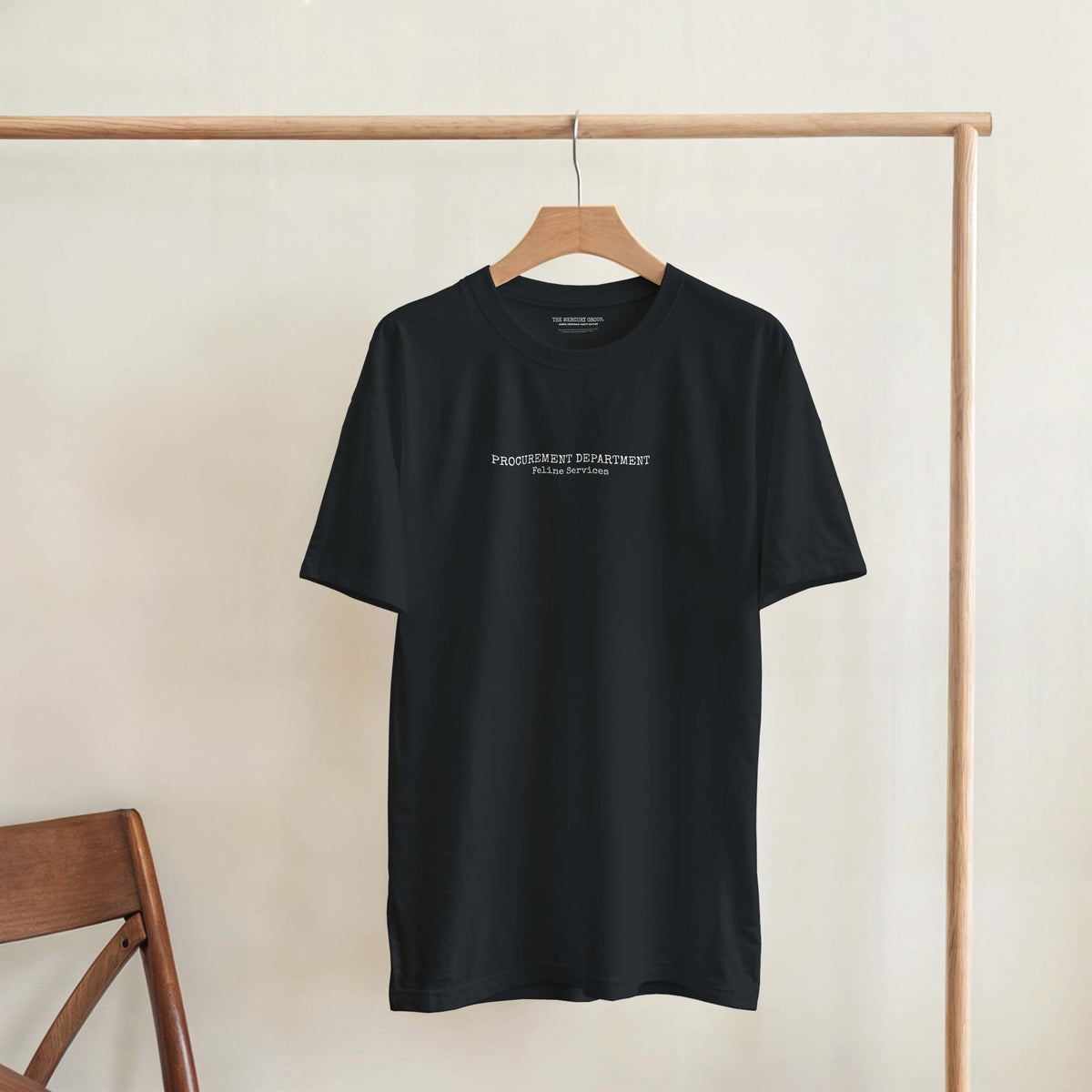 "Procurement Department: Feline Services" T-shirt, heavyweight 180gsm organic cotton